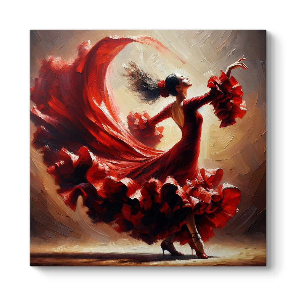 Flamenco Dansçılı Kırmızı Kanvas Tablo